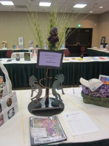 Regions donate baskets that represent their region and often includes irises.